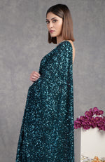 Teal Sequin Couture Hand Embroidered Saree