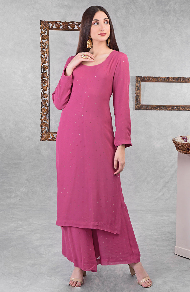 Pink Mukaish Hand Embroidered Georgette Suit