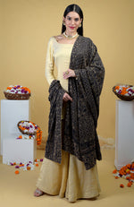 Black Chikankari & Kamdani Dupatta With Gold Tissue Sharara Suit