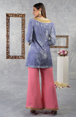 Blue Iris- Geranium Pink Silk Velvet Gota Kurta Set With Dupatta