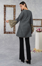 Cool Grey Raw Silk Hand Embroidered Jacket