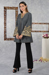 Cool Grey Raw Silk Hand Embroidered Jacket