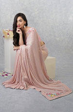 Pink Champagne Floral Sequin Hand Embroidered Saree