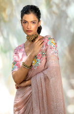 Champagne Pink Floral Sequin Saree