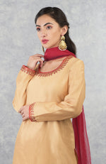 Gold-Red Sequin & Bead Hand Embroidered Sharara Set