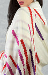 Frida Ivory Musical Notes Embroidered Pure Cashmere Stole