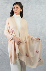 Frida Creole Pink Butterfly Embroidered Pure Cashmere Stole