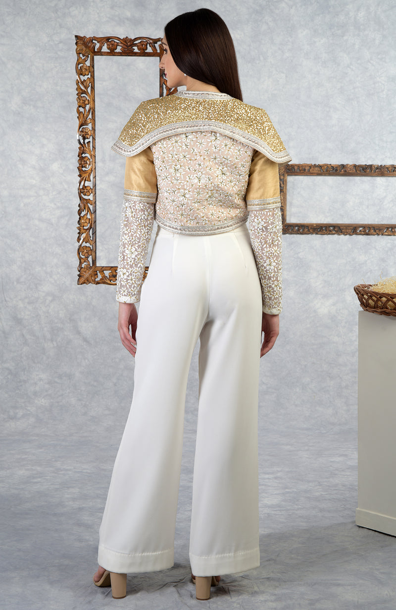 White-Gold Hand Embroidered Jacket Set