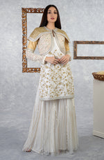 White-Gold Hand Embroidered Jacket Sharara Set