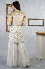 White-Gold Hand Embroidered Jacket Sharara Set