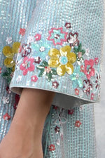 Aqua- Grey Sequin Hand Embroidered Jacket Set