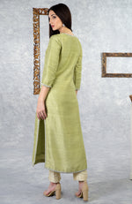 Nile Green- Ivory Meringue Raw Silk Kurta Set