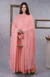 Peach Pink Chikankari Kamdani  & Zardozi Hand Embroidered Sharara Suit
