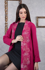 Frida Fuchsia Rose Floral Embroidered Pure Wool Crepe Jacket