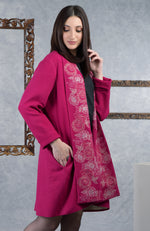 Frida Fuchsia Rose Floral Embroidered Pure Wool Crepe Jacket