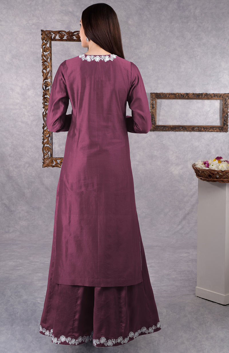 Burgundy Purple Kashmiri Bagh Inspired Sharara Suit
