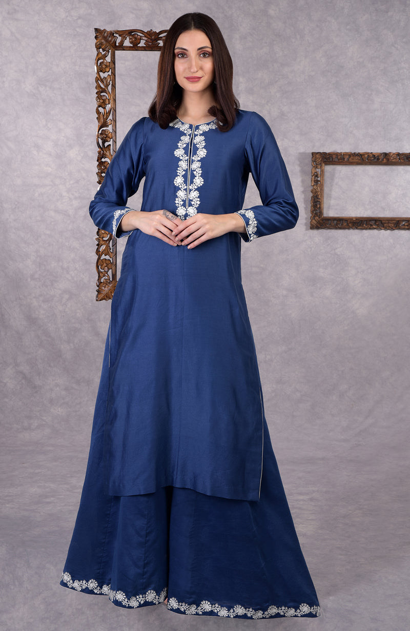 Classic Blue Kashmir Bagh Inspired Sharara Suit