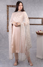 Nude Pink Zardozi Beads & Sequin Hand Embroidered Dupatta with Suit