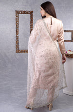 Nude Pink Zardozi Beads & Sequin Hand Embroidered Dupatta with Suit