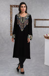 Black Pure Wool Crepe Floral Resham-Papier Mache-Tilla Embroidered Phiran