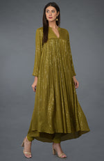 Mehandi Green-Gold Sequin Embroidered Kurta Set