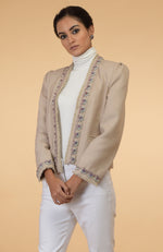 Crystal Hand Embroidered Beige Tweed Jacket