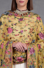 Masterpiece Calendula Floral Parsi Gara Hand Embroidered Dupatta