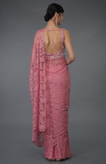 Pressed Rose French Chantilly Lace Saree With Hand Embroidered Blouse