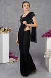 Black French Chantilly Lace Saree With Hand Embroidered Blouse