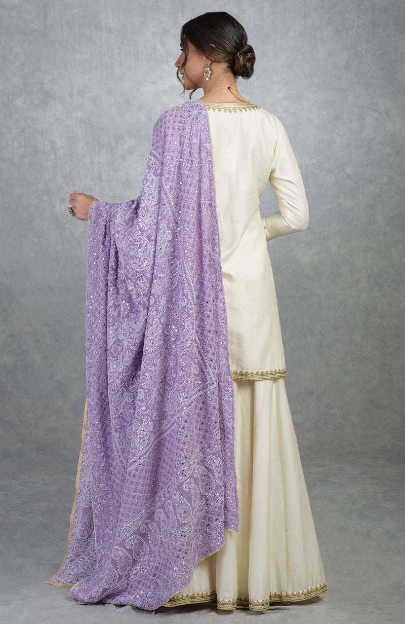 Mulled Grape Chikankari Kamdani & Zardozi Hand Embroidered Sharara Suit