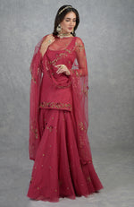 Red 3D Floral & Zardozi Hand Embroidered Sharara Set