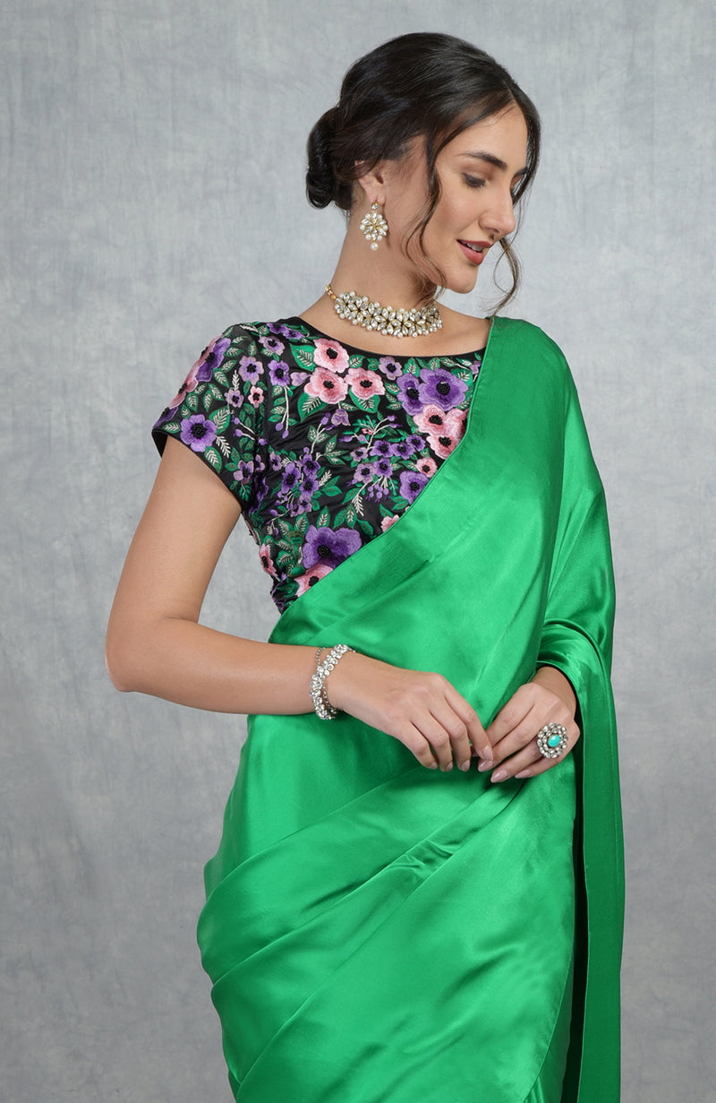 In Full Bloom Emerald Green Saree with Embroidered Blouse – Talking Threads