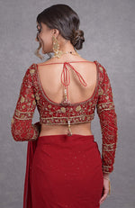Red Lotus Zardozi And Kamdani Hand Embroidered Saree