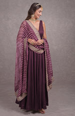 Burgundy Purple Leheriya-Tilla Embroidered Dupatta With Anarkali Set