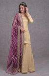 Burgundy Purple Leheriya-Tilla Dupatta With Tissue Sharara Suit