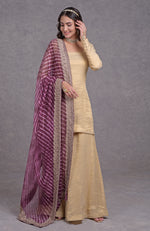 Burgundy Purple Leheriya-Tilla Dupatta With Tissue Sharara Suit