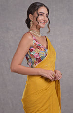 Mukaish Mustard Yellow- Multicolor Resham Dabka-Sequin-Beads & Kamdani Hand Embroidered Saree