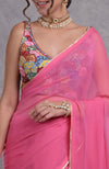 Hot Pink- Multicolor Resham Dabka-Sequin-Beads Hand Embroidered Saree
