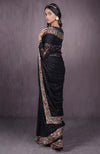 Black Parsi Gara Hand Embroidered French Chantilly Lace Saree