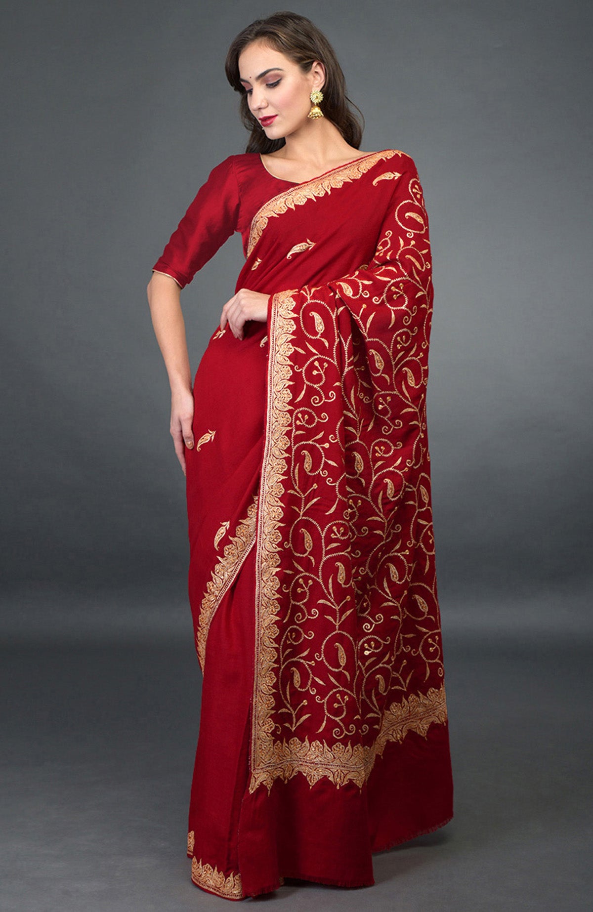 Hot Pink Handloom Crepe Saree With Kashmiri Tilla Work – WeaverStory