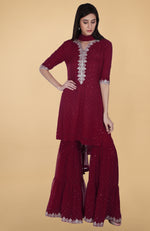 Burgundy Tilla And Mukaish Embroidered Gharara Suit