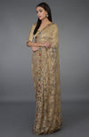 Beige Gold Parsi Gara Embroidered French Chantilly Lace Saree