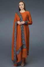 Burnt Orange Kashmiri Kashidakari Hand Embroidered Suit
