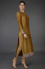 Dark Mustard Kashmiri Kashidakari Hand Embroidered Pure Raw Silk Suit