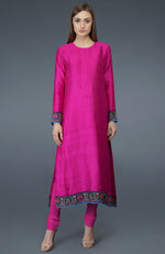 Hot Pink Kashmiri Kashidakari Hand Embroidered Pure Raw Silk Suit