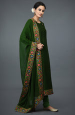 Moss Green Kashmiri Kashidakari Hand Embroidered Suit