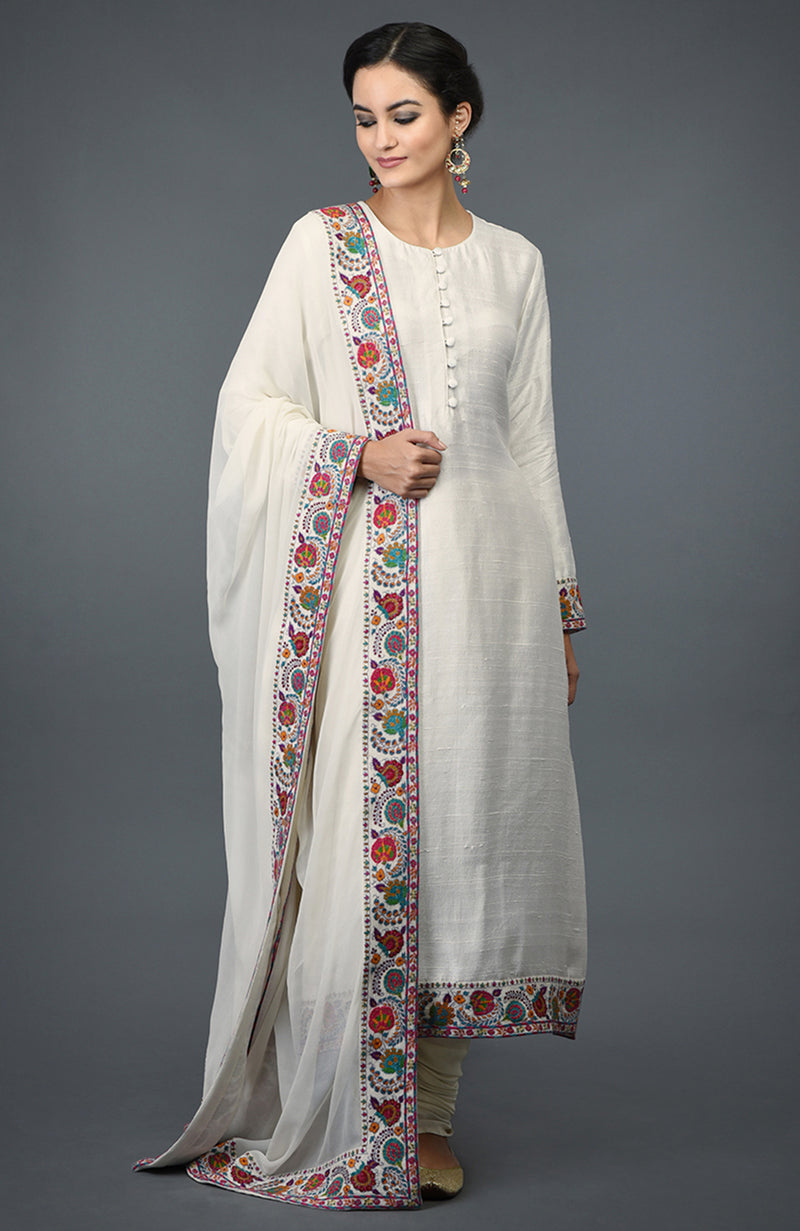 Ivory Kashmiri Kashidakari Hand Embroidered Suit