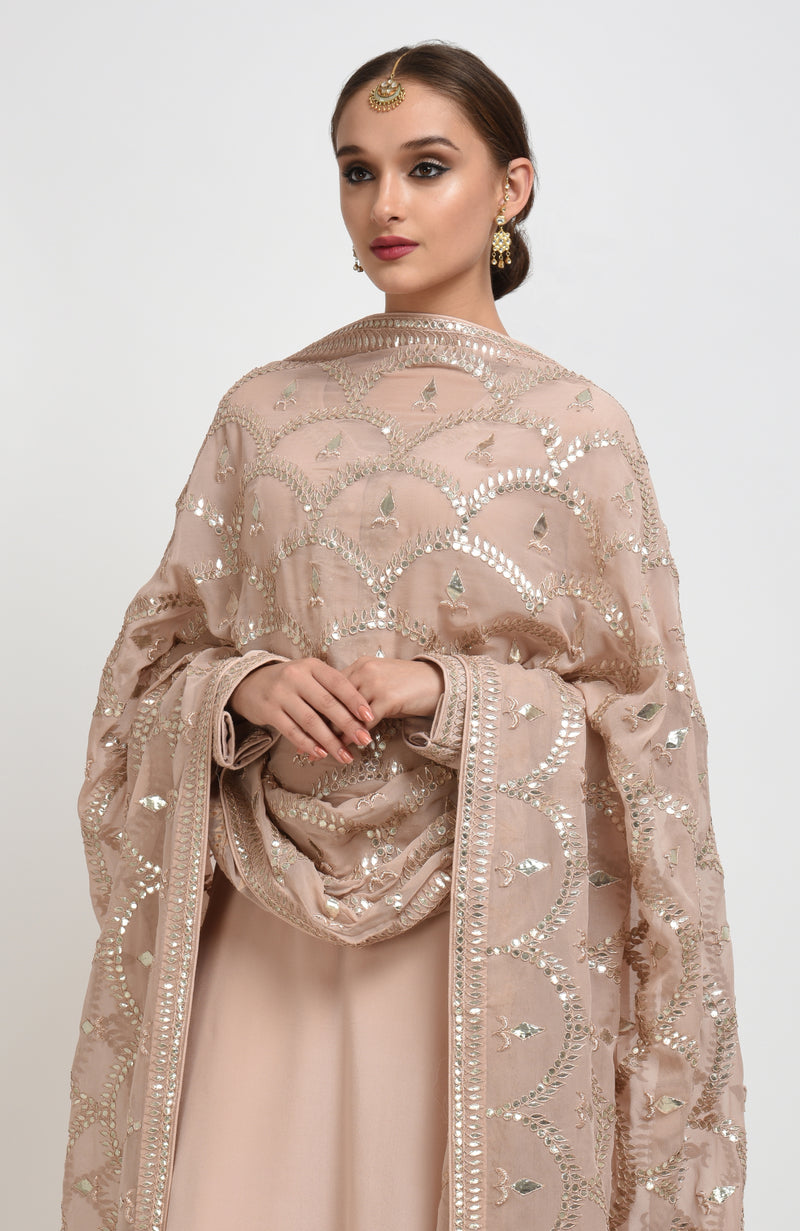 Rose Tan Gota Patti Hand Embroidered Suit