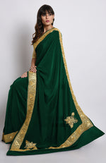 Emerald Kashmiri Tilla Embroidered Pure Crepe Saree