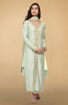 Sage Green Gold Tilla Aari Embroidered Raw Silk Jacket Set